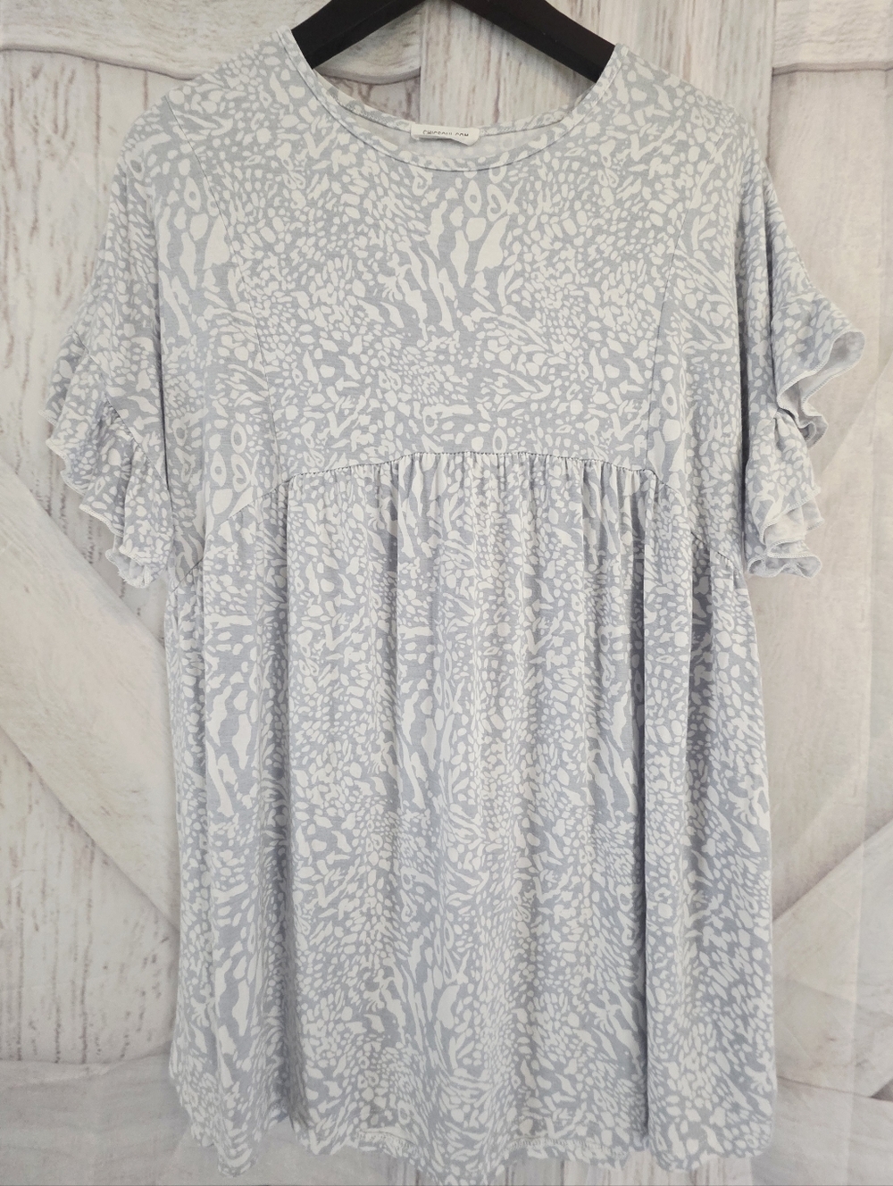 ChicSoul 2XL Gray & White Abstract Print Babydoll Top Soft Lightweight